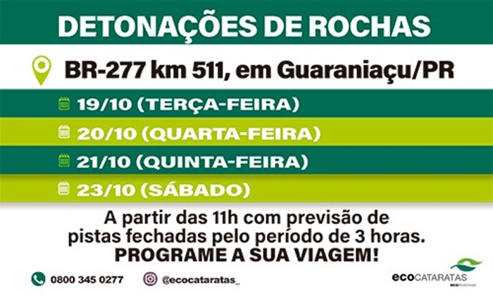Guaraniaçu - Detonações de rocha no KM-511 estão agendadas para esta semana